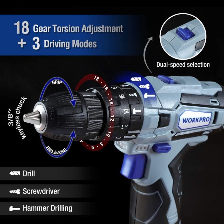 WORKPRO12V Cordless Drill and Home Tool Kit, 177 Pcs Combo Kit with Tool Bag X662Z171 Tool