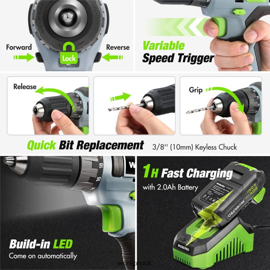 WORKPRO157-Piece Cordless Drill Combo Kit with 20V Cordless Lithium-ion X662Z259 Tool