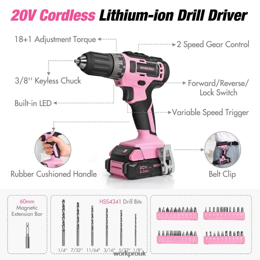 WORKPRO157-Piece Cordless Drill Combo Kit with 20V Cordless Lithium-ion X662Z259 Tool