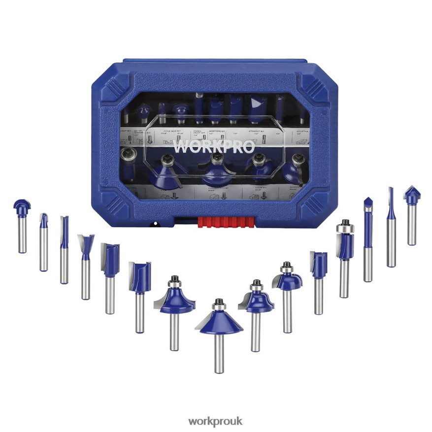 WORKPRO15 Pcs Router Bits Set, 1/4-Inch Shank Tungsten Carbide Router Bits X662Z130 Tool