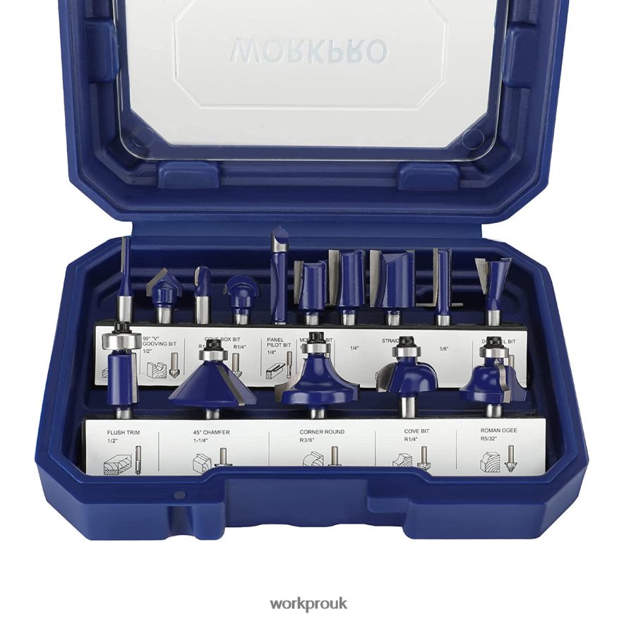 WORKPRO15 Pcs Router Bits Set, 1/4-Inch Shank Tungsten Carbide Router Bits X662Z130 Tool