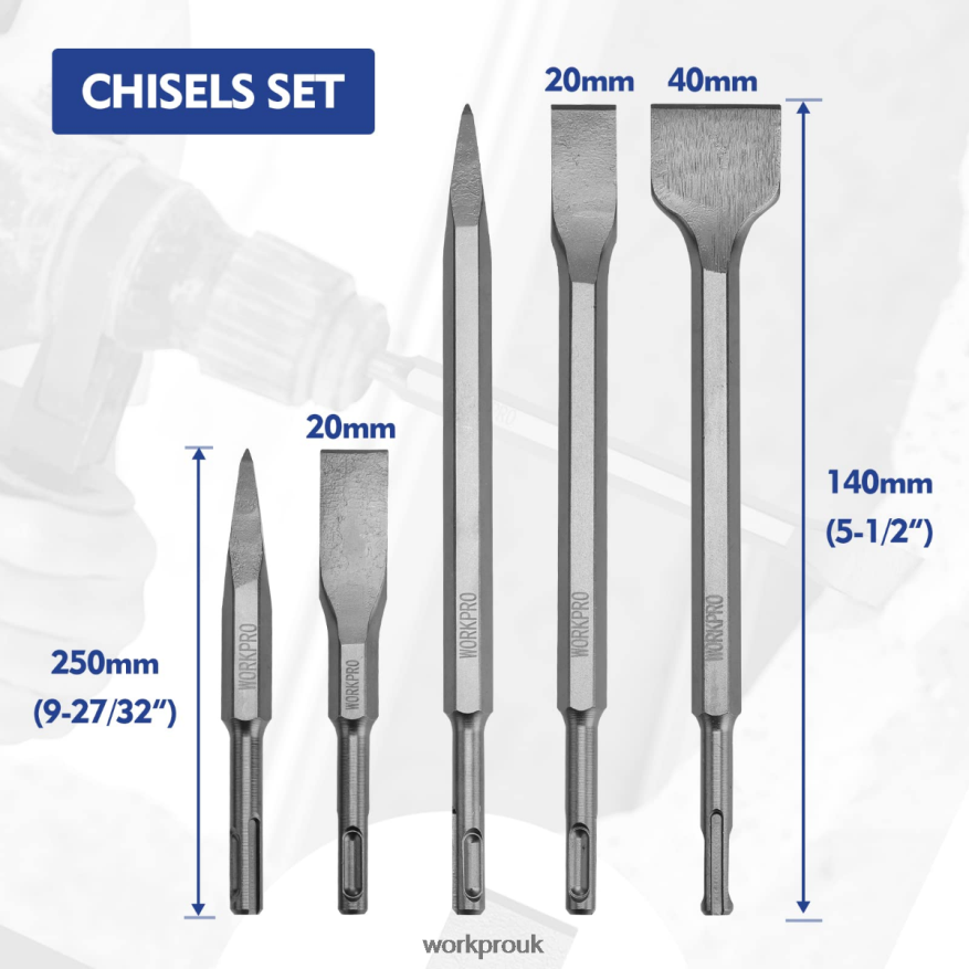 WORKPRO17 Pcs SDS-Plus Rotary Hammer Drill Bits and Chisel Set X662Z199 Tool