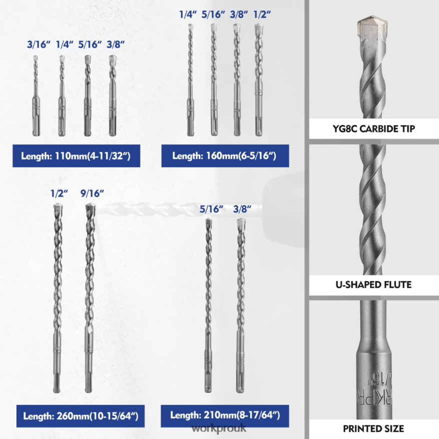 WORKPRO17 Pcs SDS-Plus Rotary Hammer Drill Bits and Chisel Set X662Z199 Tool