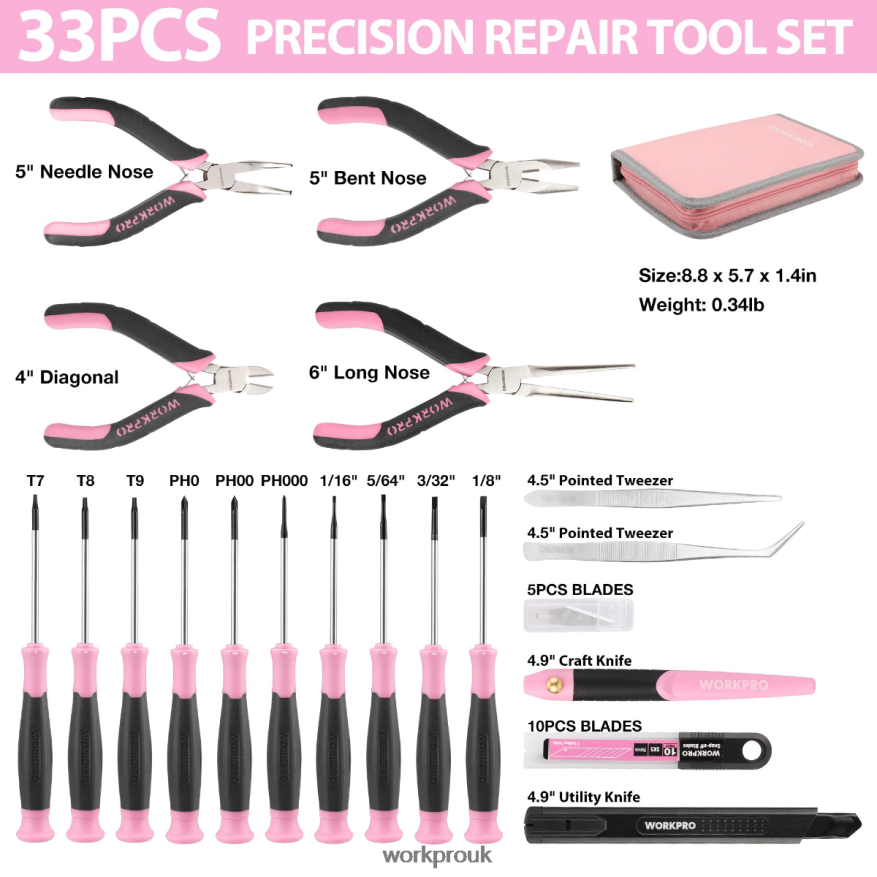 WORKPRO33 Pcs Precision Repair Tool Set Includes Pliers Set X662Z257 Tool