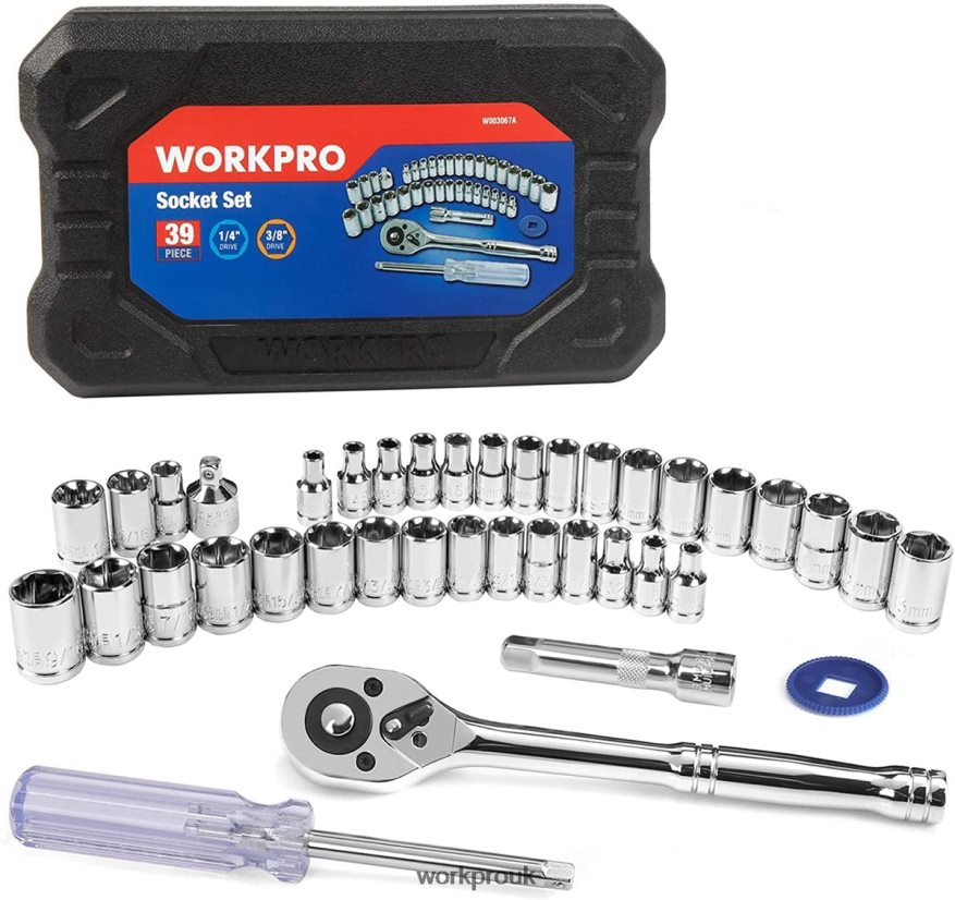 WORKPRO39 Pcs Drive Socket Wrench Mechanics Tool Set with Tool Box Metric and SAE X662Z310 Tool