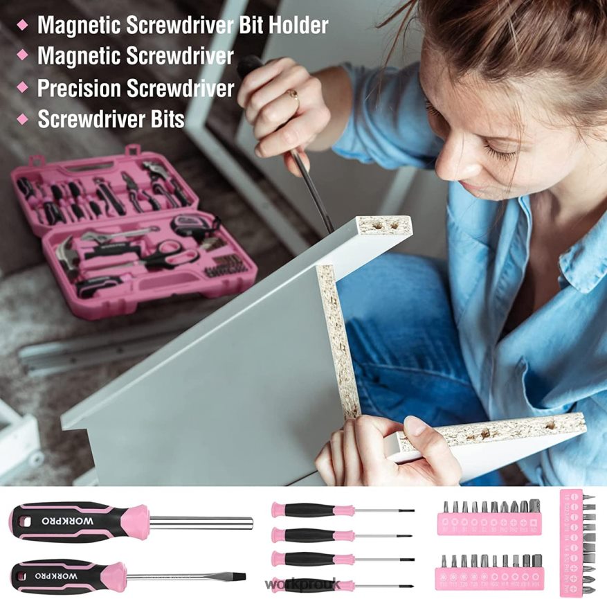 WORKPRO52 Pcs Tool Set, Home Women's Tool Set with Storage Tool Box, Basic Tool Set - Ribbon X662Z249 Tool