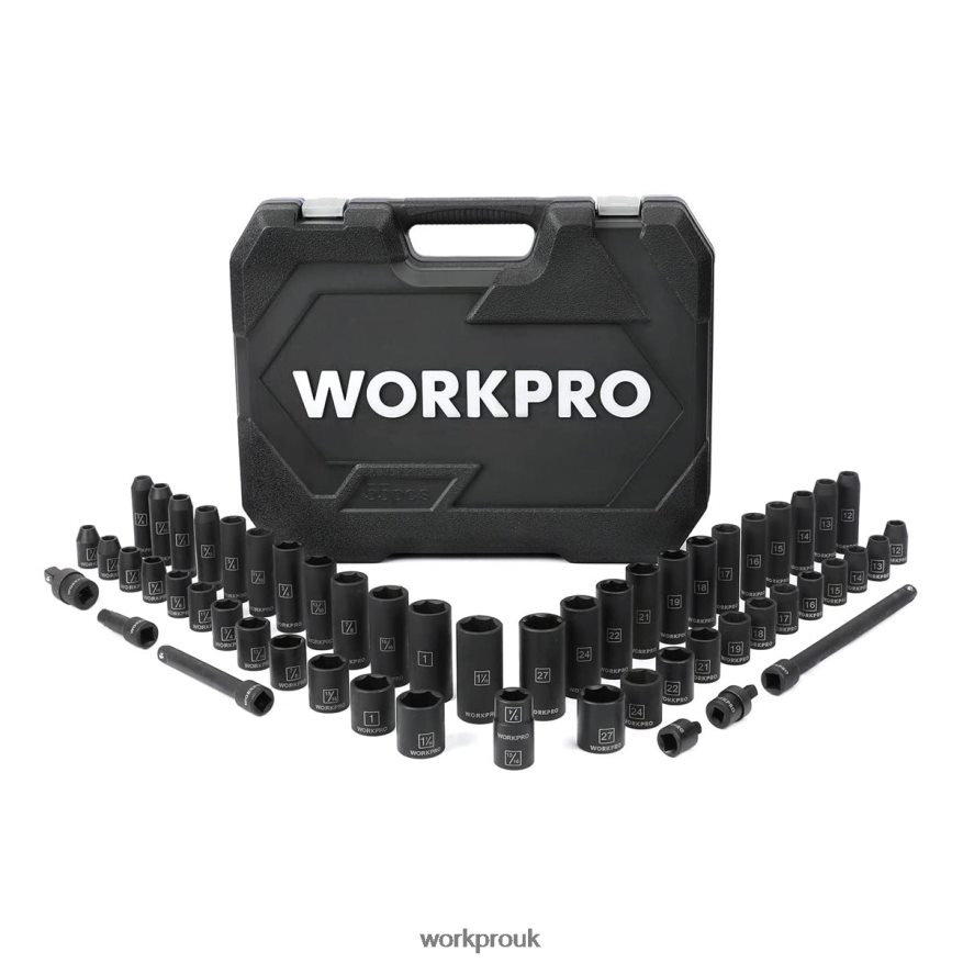 WORKPRO55 Pcs Drive Impact Socket Set with Extension Bars, Premium Cr-V Steel, SAE and Metric Sockets with Enhanced Storage Case X662Z307 Tool
