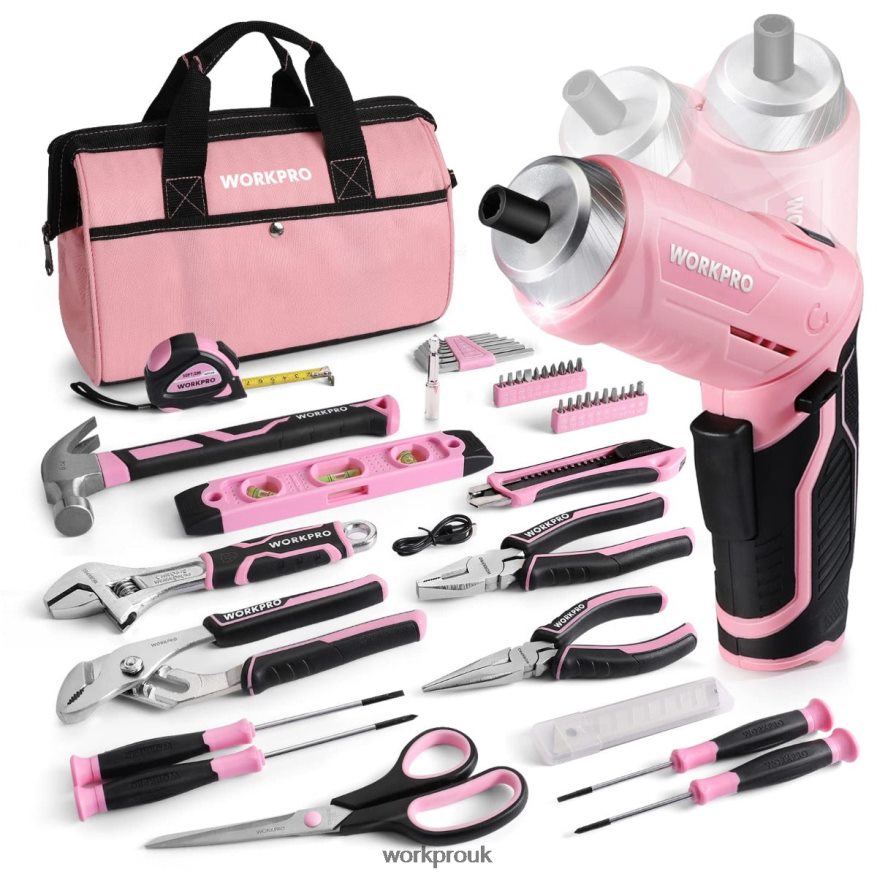 WORKPRO55 Pcs Tools Set, 3.7V Rotatable Cordless Screwdriver and Household Tool Kit X662Z264 Tool