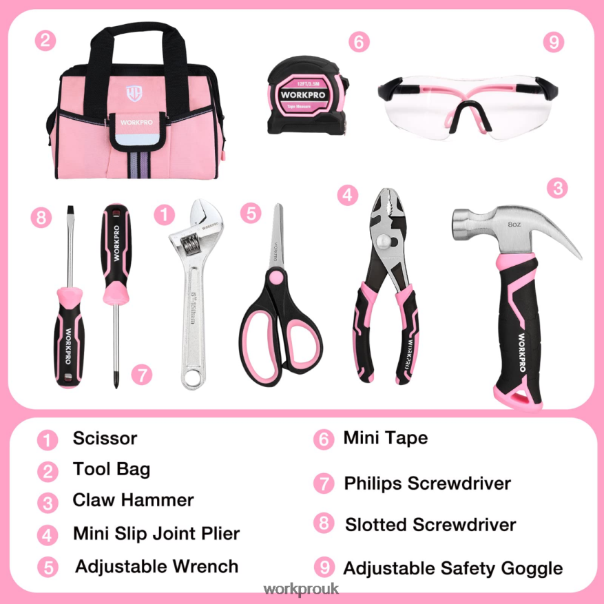 WORKPRO9 Pcs Kids Junior Tool Set with Tool Bag X662Z253 Tool