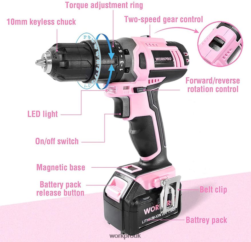 WORKPROCordless 20V Lithium-ion Drill Driver Set X662Z262 Tool
