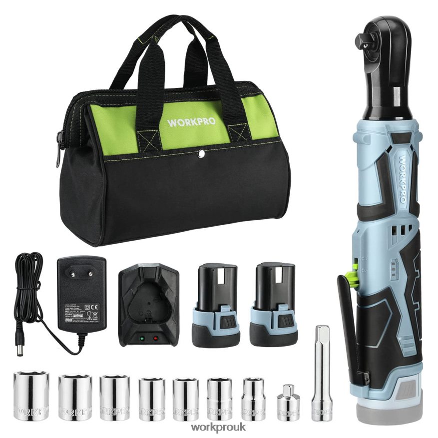WORKPROCordless Electric Ratchet Wrench, 12V 40 Ft-lbs Electric Ratchet Wrench 9 Pcs Set X662Z227 Tool