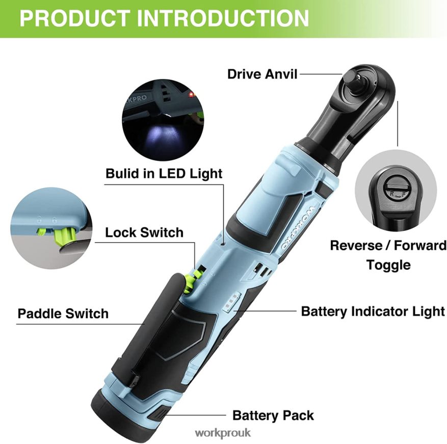 WORKPROCordless Electric Ratchet Wrench, 12V 40 Ft-lbs Electric Ratchet Wrench 9 Pcs Set X662Z227 Tool