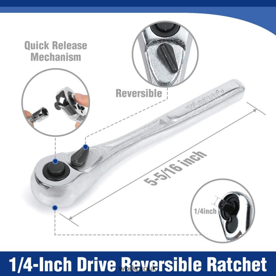 WORKPROSocket Set, 70 Pcs Drive Socket Set with Quick-Release Ratchet, Metric and SAE X662Z308 Tool