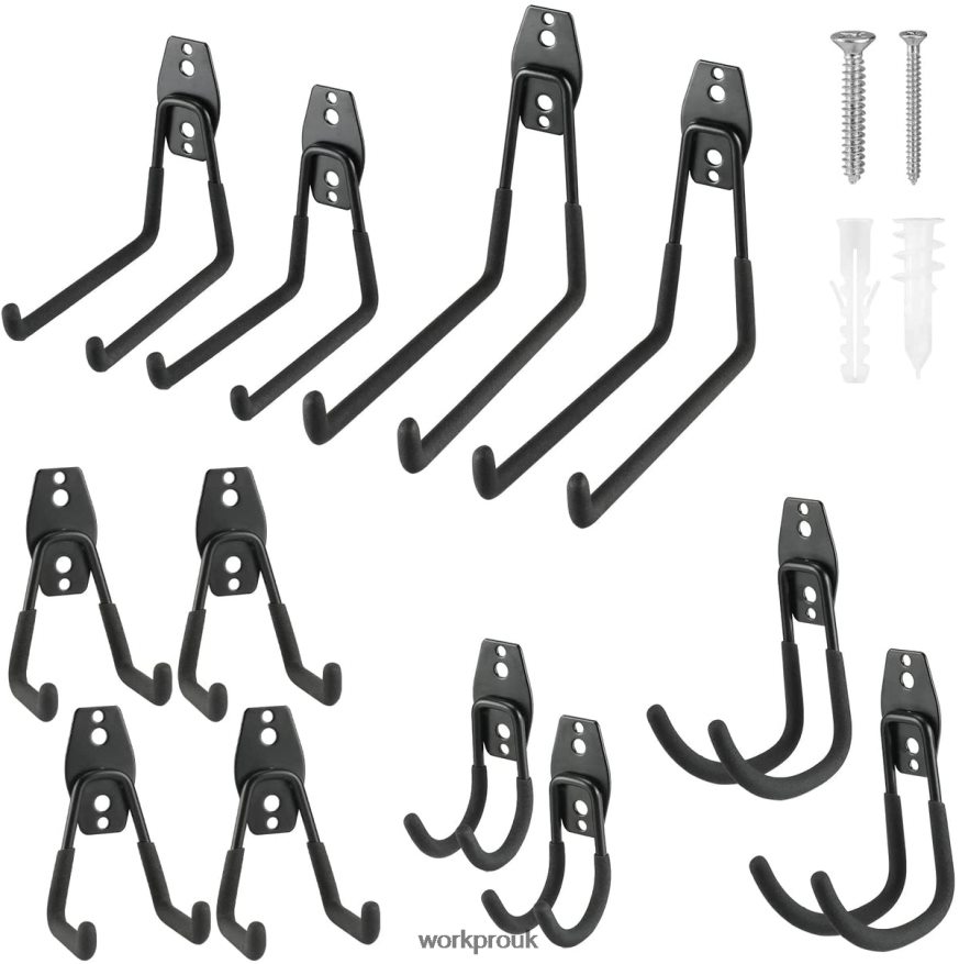 WORKPRO12 Pcs Garage Hook Set, Heavy Duty Steel Garage Hangers, Utility Wall Mount Hooks, Tool Hangers for Bikes, Garden Tools, Ladders and Bulky Items X662Z133 Tool