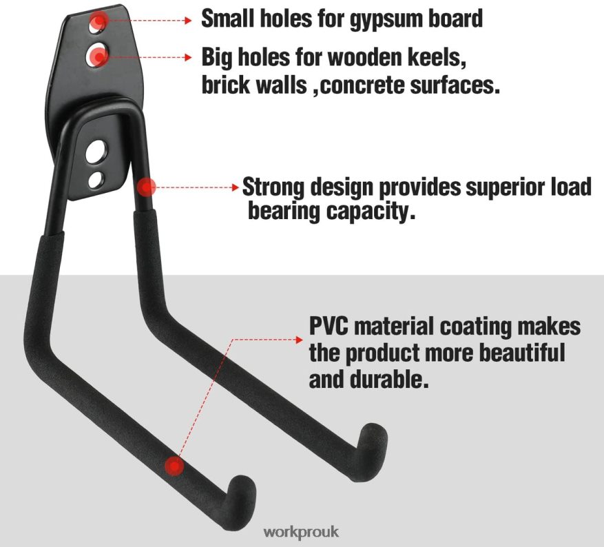 WORKPRO12 Pcs Garage Hook Set, Heavy Duty Steel Garage Hangers, Utility Wall Mount Hooks, Tool Hangers for Bikes, Garden Tools, Ladders and Bulky Items X662Z133 Tool