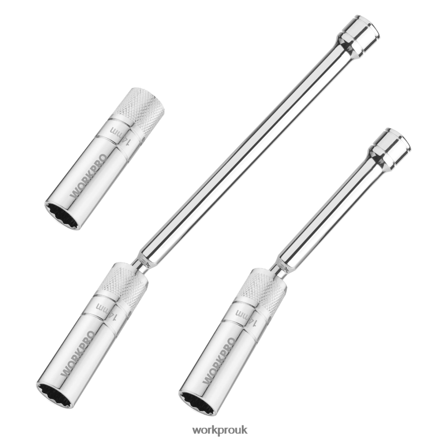 WORKPRO3 Pcs-14mm Thin Wall Socket with 6- and 10-inch ExtensionsMagnetic Swivel Spark Plug Socket Set X662Z143 Tool