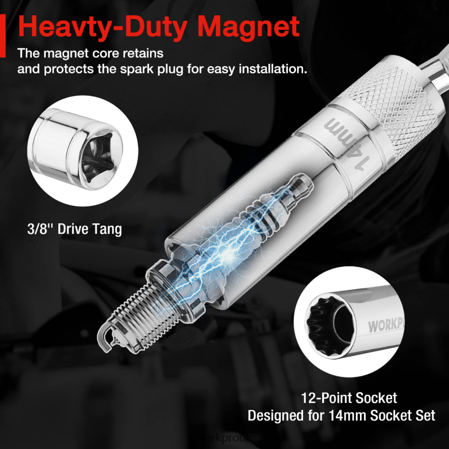 WORKPRO3 Pcs-14mm Thin Wall Socket with 6- and 10-inch ExtensionsMagnetic Swivel Spark Plug Socket Set X662Z143 Tool