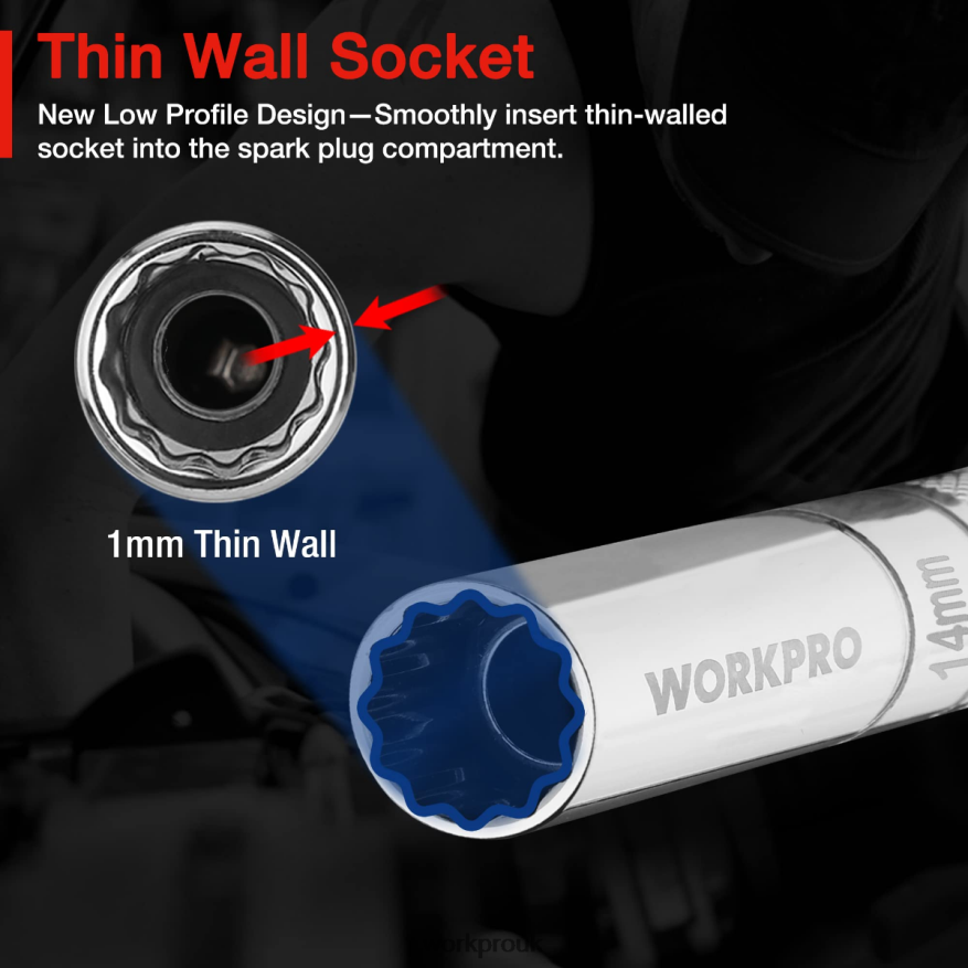 WORKPRO3 Pcs-14mm Thin Wall Socket with 6- and 10-inch ExtensionsMagnetic Swivel Spark Plug Socket Set X662Z143 Tool