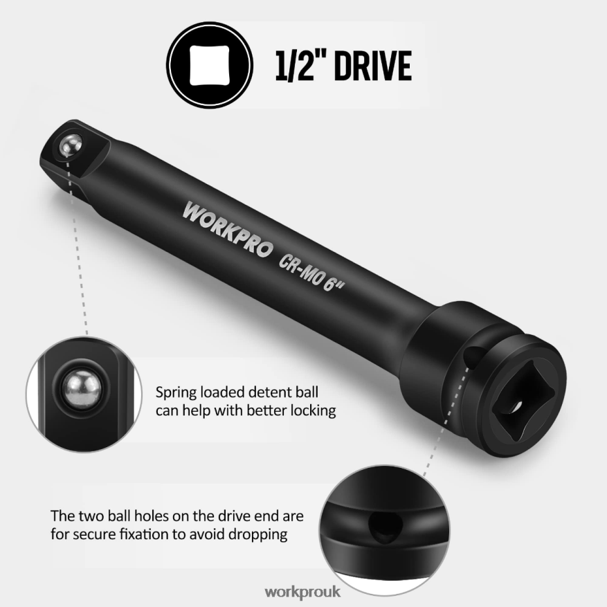 WORKPRO3 Piece-3, 6, 8 Inch 1/2-Inch Socket Drive Impact Extension Bar Sets X662Z202 Tool