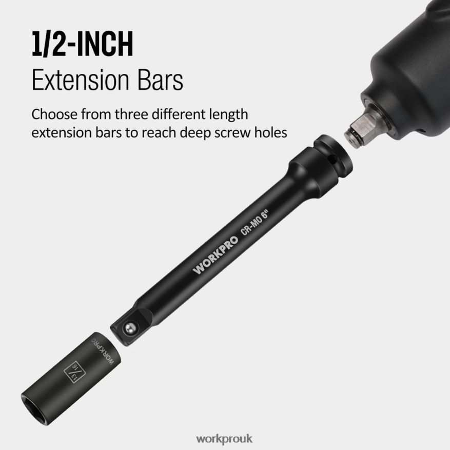 WORKPRO3 Piece-3, 6, 8 Inch 1/2-Inch Socket Drive Impact Extension Bar Sets X662Z202 Tool
