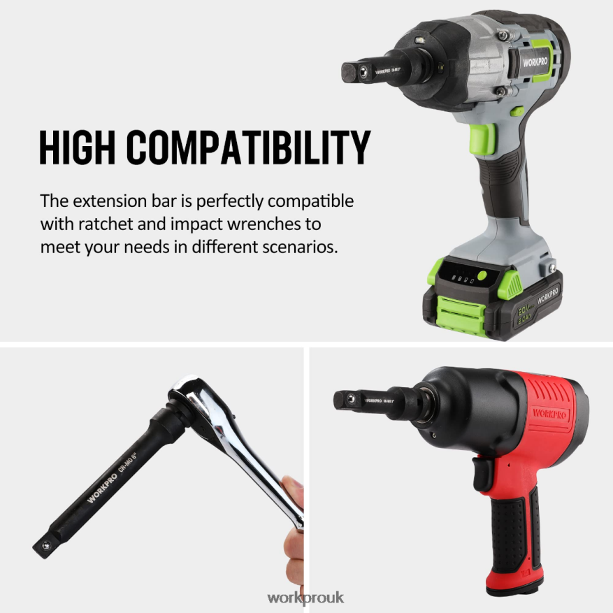 WORKPRO3 Piece-3, 6, 8 Inch 1/2-Inch Socket Drive Impact Extension Bar Sets X662Z202 Tool