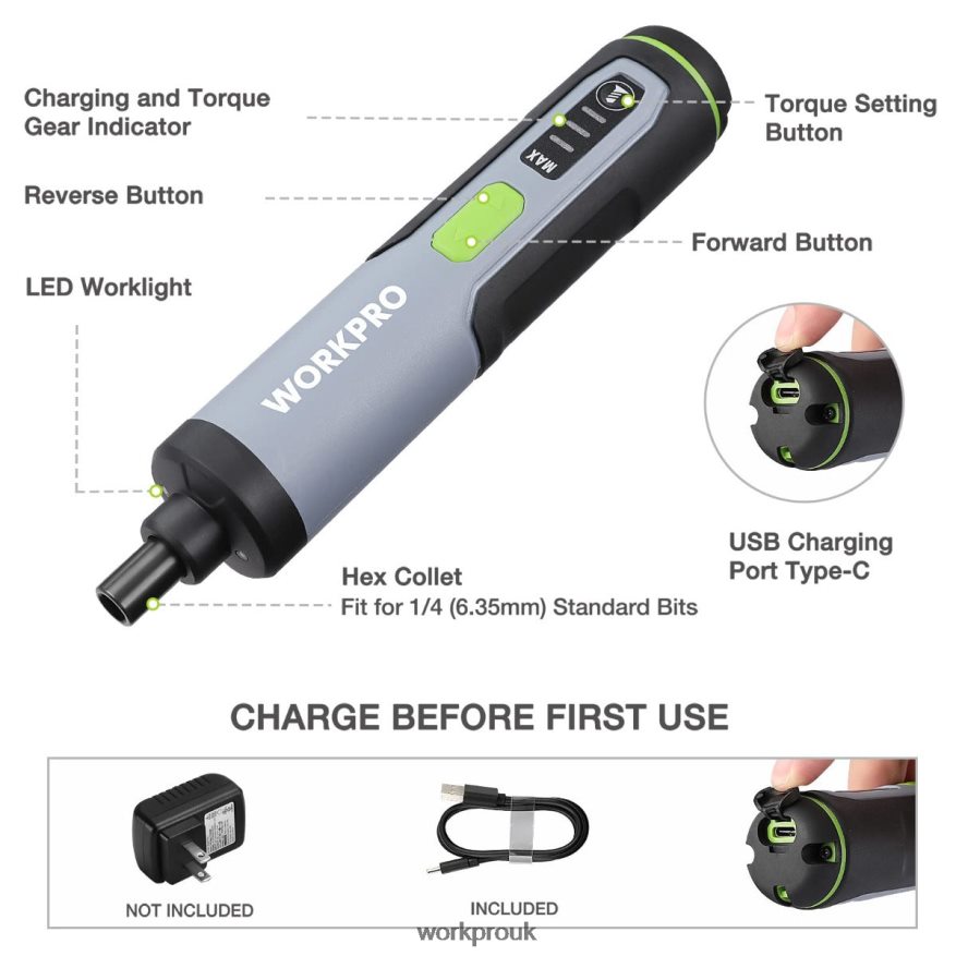 WORKPRO4V Electric Screwdriver, Rechargeable Cordless Screwdriver Set with LED Light X662Z232 Tool