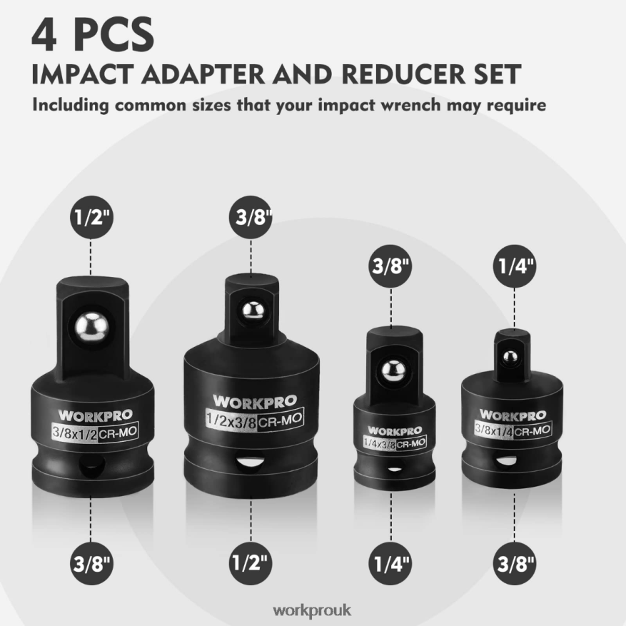 WORKPRO4 Piece-Impact Driver Socket Adapter and Reducer Set, Wrench Conversion Kit X662Z94 Tool