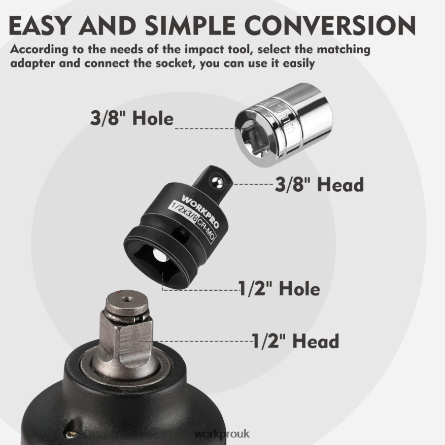WORKPRO4 Piece-Impact Driver Socket Adapter and Reducer Set, Wrench Conversion Kit X662Z94 Tool