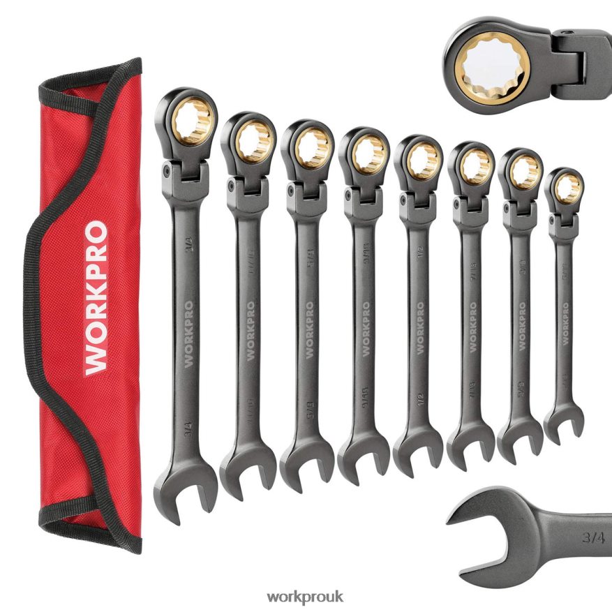 WORKPRO8 Pcs Flex-Head Ratcheting Combination Wrench Set with Organizer Bag X662Z86 Tool