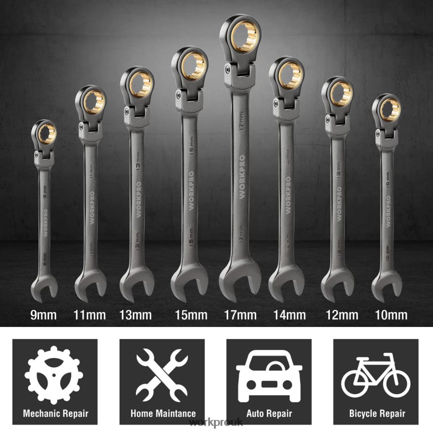 WORKPRO8 Pcs Flex-Head Ratcheting Combination Wrench Set with Organizer Bag X662Z86 Tool