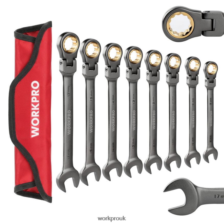 WORKPRO8 Pcs Flex-Head Ratcheting Combination Wrench Set with Organizer Bag X662Z86 Tool