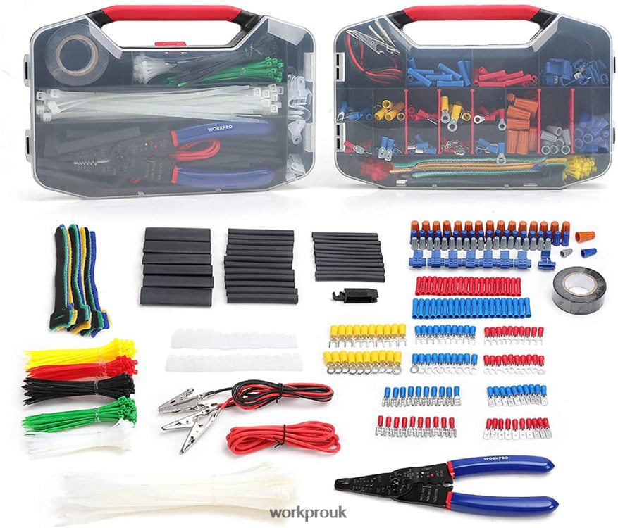WORKPRO582 Pcs Crimp Terminals Wire Connectors Heat Shrink Tube Electrical Repair Kit with Wire Cutter Stripper X662Z152 Tool