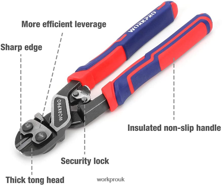 WORKPROMini Bolt Cutter with Security Lock & More Efficient Leverage X662Z154 Tool