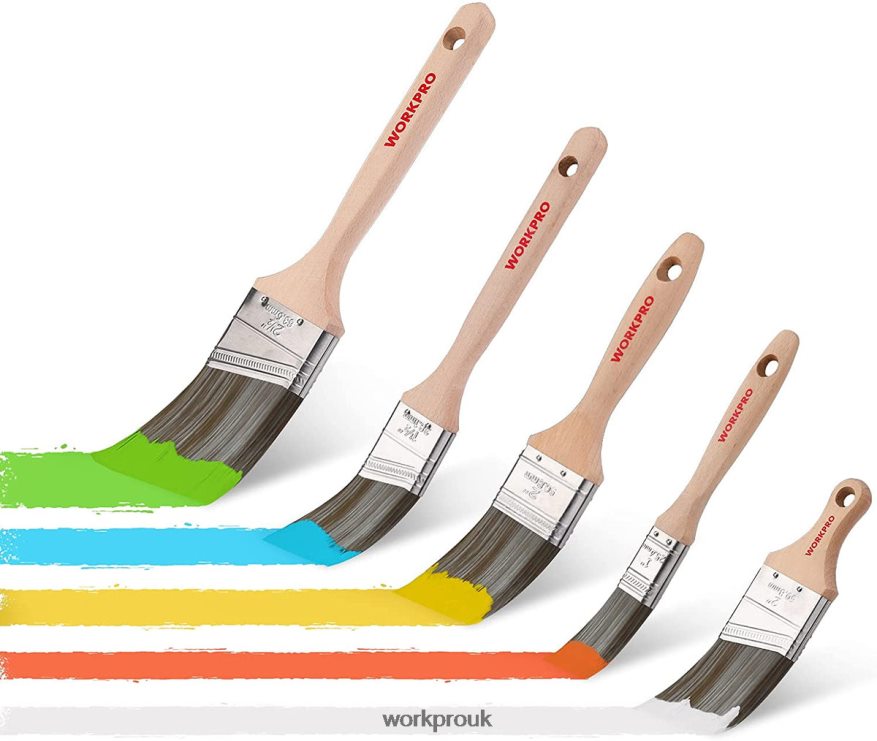 WORKPROPaint Brushes Set, 5 Pcs Professional Flat and Angle Sash Paint Brush with Wood Handle X662Z151 Tool