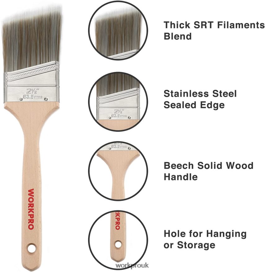 WORKPROPaint Brushes Set, 5 Pcs Professional Flat and Angle Sash Paint Brush with Wood Handle X662Z151 Tool