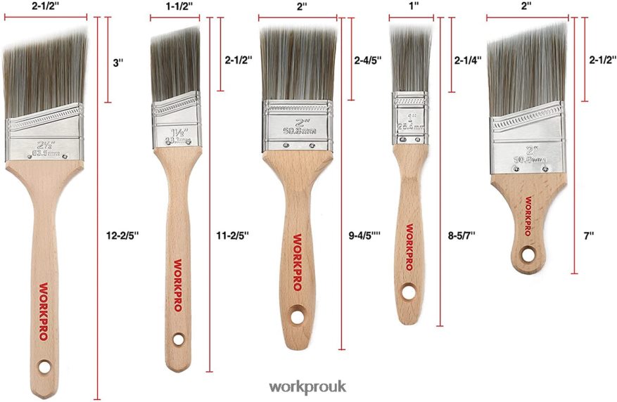 WORKPROPaint Brushes Set, 5 Pcs Professional Flat and Angle Sash Paint Brush with Wood Handle X662Z151 Tool