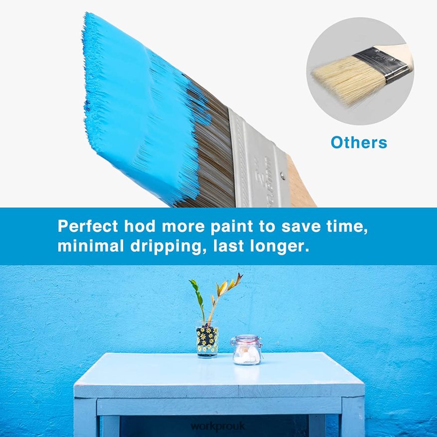 WORKPROPaint Brushes Set, 5 Pcs Professional Flat and Angle Sash Paint Brush with Wood Handle X662Z151 Tool