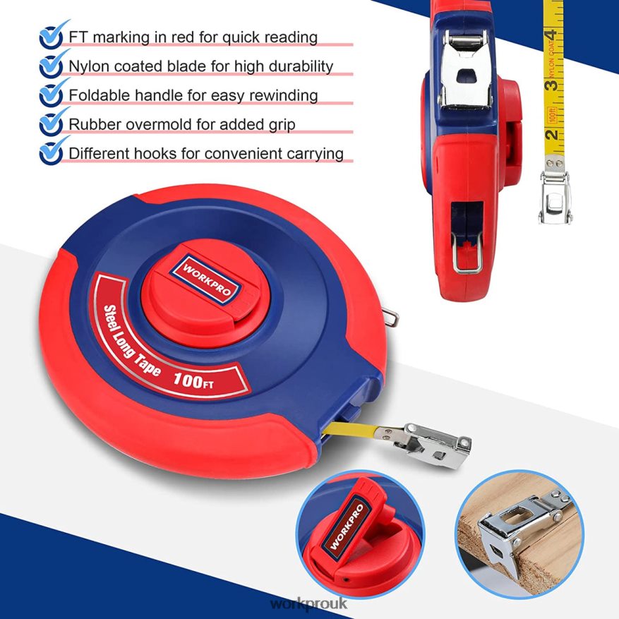 WORKPRO100 FT Tape Measure, Closed Reel Steel Long Tape with Foldable Handle, Shock-Resistant Case X662Z106 Tool