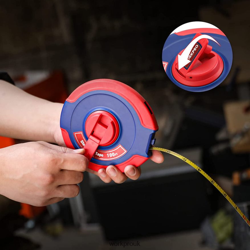 WORKPRO100 FT Tape Measure, Closed Reel Steel Long Tape with Foldable Handle, Shock-Resistant Case X662Z106 Tool