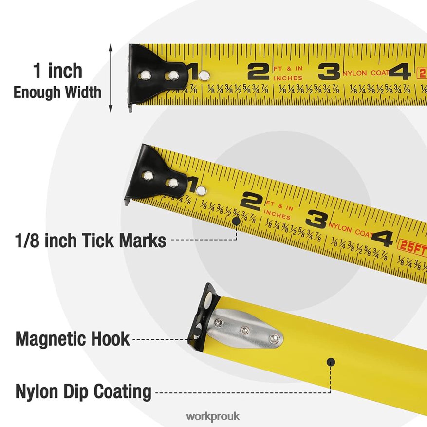 WORKPRO25FT Tape Measure, 1/8 Fractions, and 1/32 Accuracy Easy Read Measuring Tape, Retractable Nylon Coating Measurement Tape X662Z105 Tool
