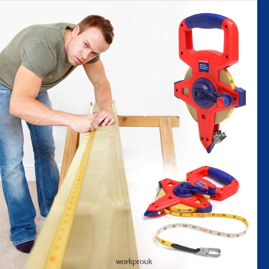 WORKPROOpen Reel Tape Measure with Double Nylon Coated Fiberglass Blade, 100 Feet X662Z109 Tool