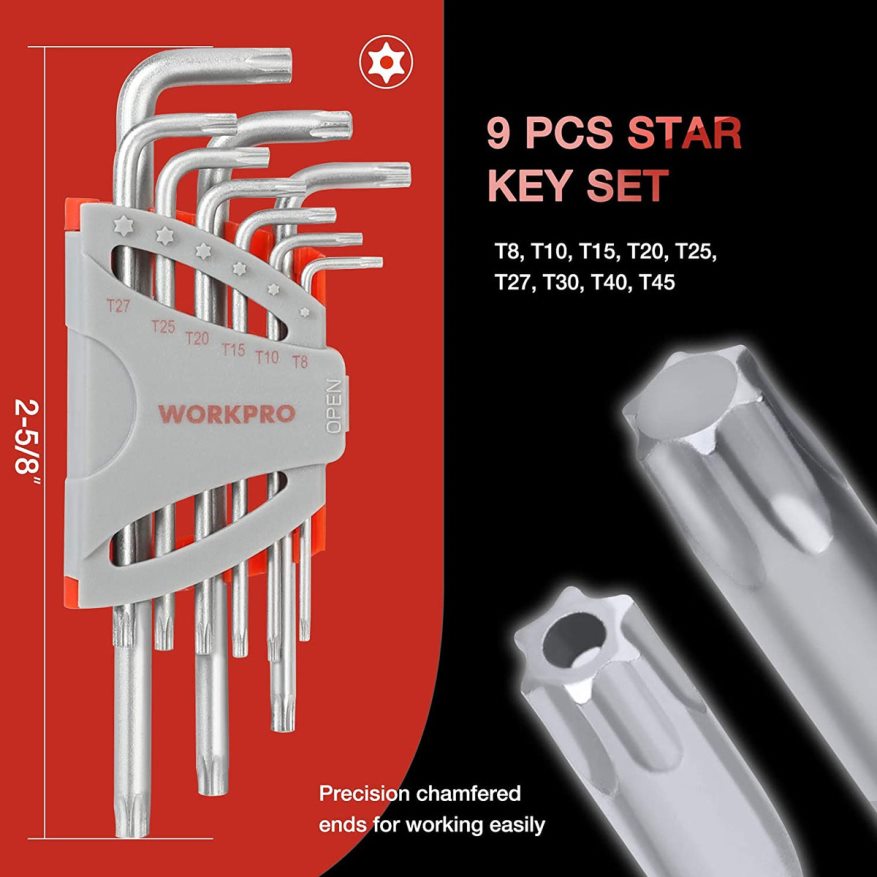 WORKPRO27 Pcs Long Arm Ball End Allen Wrench Set for Excellent Grip and Torque Transfer X662Z62 Tool