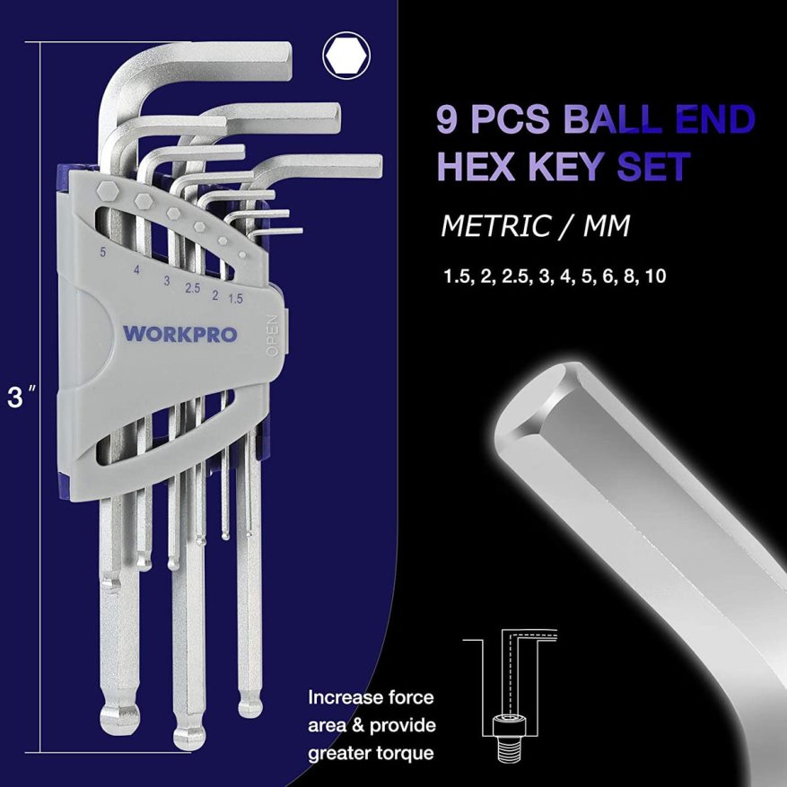 WORKPRO27 Pcs Long Arm Ball End Allen Wrench Set for Excellent Grip and Torque Transfer X662Z62 Tool