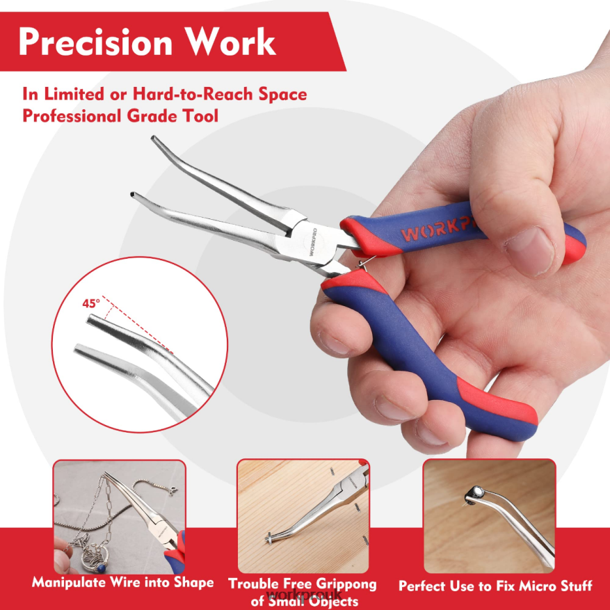 WORKPRO2-Pcs Mini Needle Nose Pliers Set, Long Nose Pliers, Bent Nose Pliers X662Z73 Tool