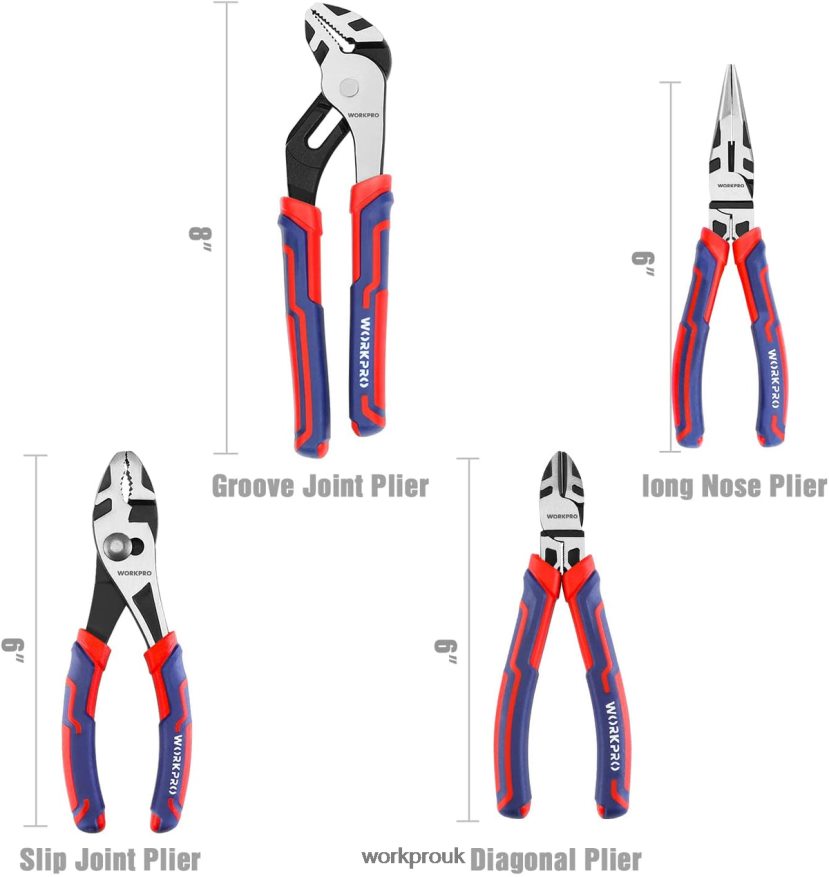WORKPRO4 Pcs Premium CR-V Construction Pliers Tool Sets X662Z72 Tool