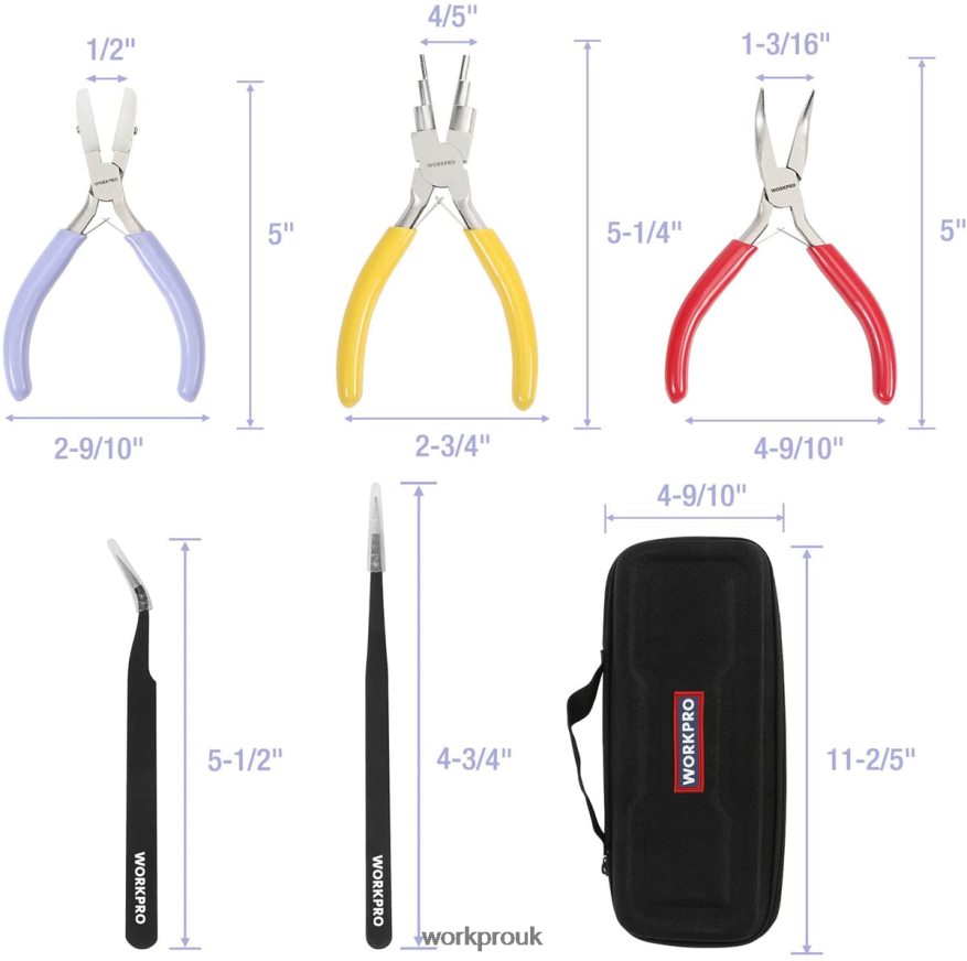 WORKPRO5 Pcs Jewelry Pliers, Jewelry Tools Includes 6 IN 1 Wire Loop Pliers, Nylon Nose Pliers, Bent Nose Pliers, Pointed Tweezers, Curved Tweezers X662Z75 Tool