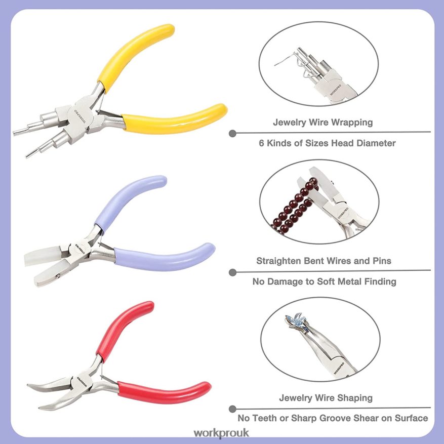 WORKPRO5 Pcs Jewelry Pliers, Jewelry Tools Includes 6 IN 1 Wire Loop Pliers, Nylon Nose Pliers, Bent Nose Pliers, Pointed Tweezers, Curved Tweezers X662Z75 Tool