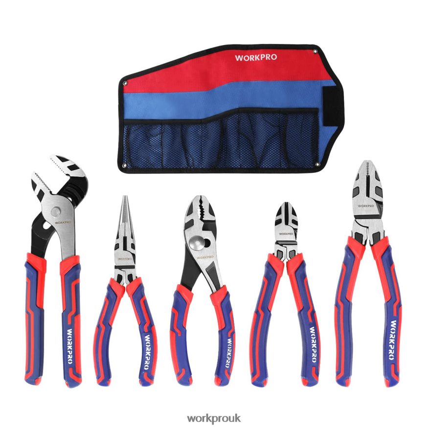 WORKPRO5 Pcs Premium Cr-V Construction Pliers Set with Storage Pouch X662Z66 Tool