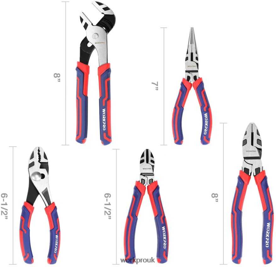 WORKPRO5 Pcs Premium Cr-V Construction Pliers Set with Storage Pouch X662Z66 Tool