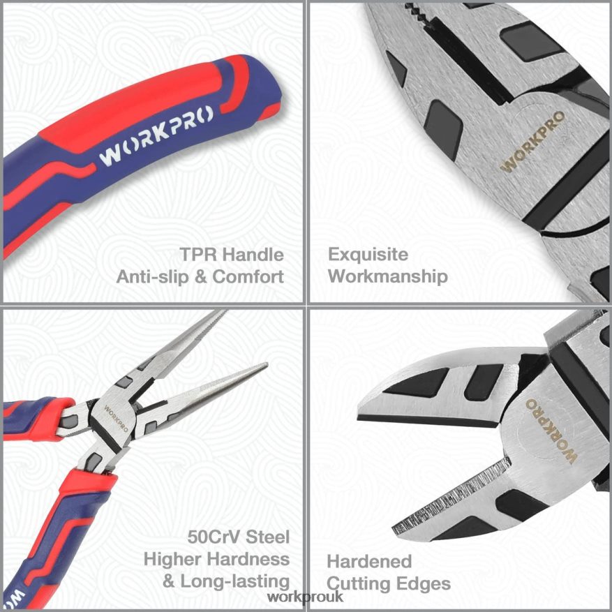 WORKPRO5 Pcs Premium Cr-V Construction Pliers Set with Storage Pouch X662Z66 Tool